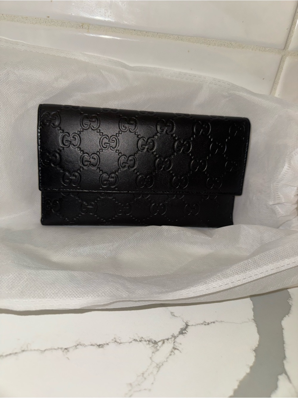 Gucci Black Embossed GG Leather Wallet + COA